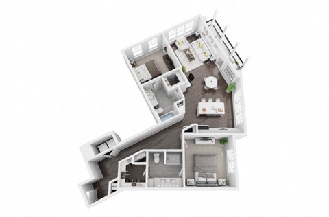 2 bed 2 bath 1237 sf 3d floor plan at St. Mary's Square North